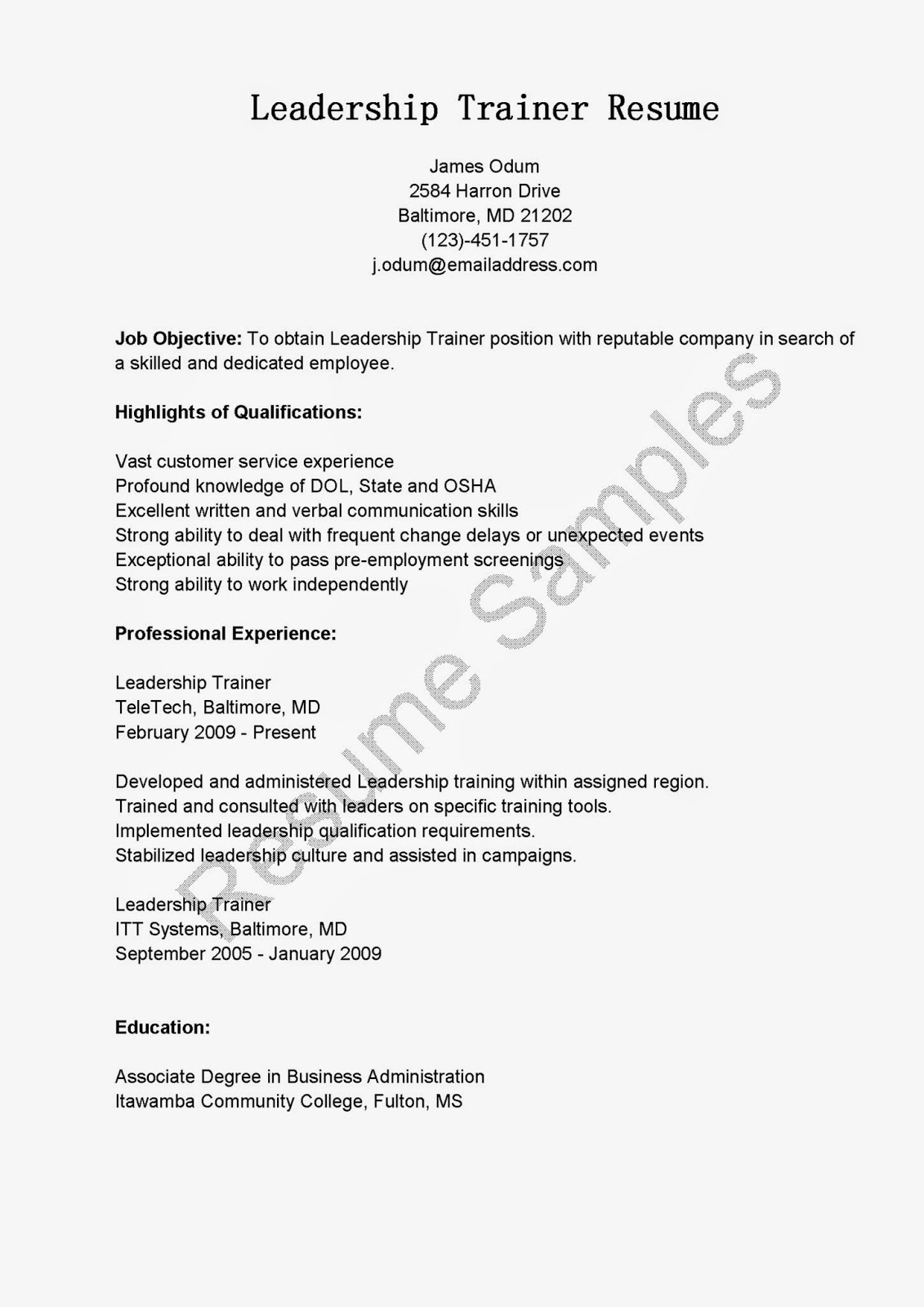 Production trainer resume